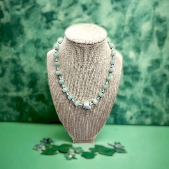 Raw and Beaded Amazonite charm necklace - Picture 2 of 5